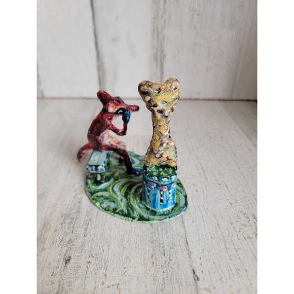 Emotional moment monument unknown dog Bone‎ Reid fox art metal figure unique - Picture 5 of 7